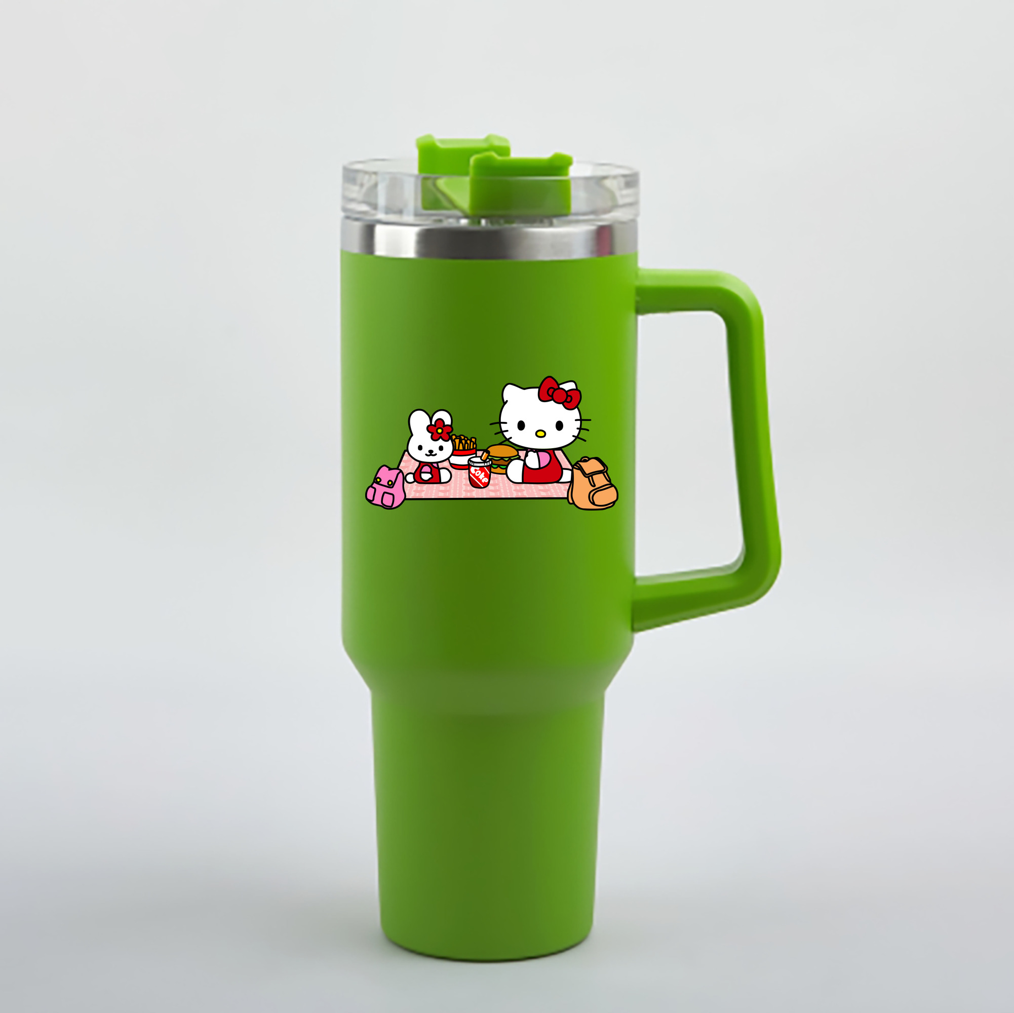 （画像用） Hello Kitty ハローキティ 1200mL車用タンブラー - クリスタルステッカー（プラスチックストロー付き）